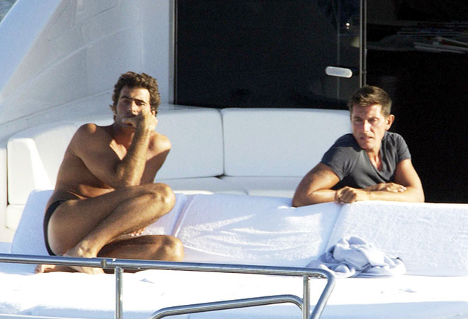 Stefano Gabbana (Dolce & Gabbana) with his boyfriend on his yacht Regina D'Italia (Queen of Italy)