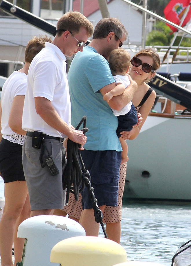 EXCLUSIVE Russian Oligarch Roman Abramovich with girlfriend Daria Zhukova and his family, board a shuttle boat to join the 'Eclipse', the world's largest private yacht measuring at 162.50 meters owned by Chelsea Football Club owner Saint Barthelemy, Carib